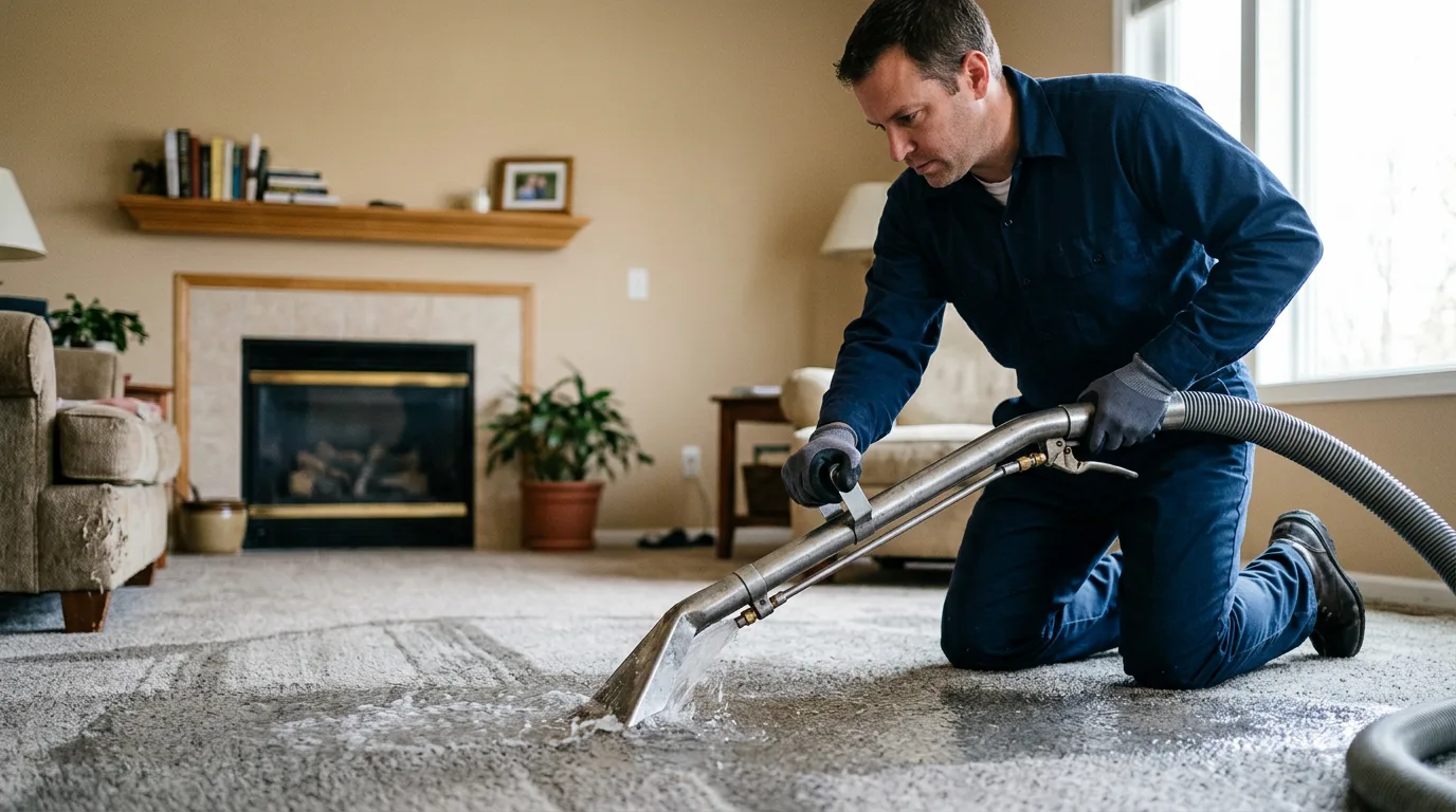Water damage restoration technician working near Floyd, IA